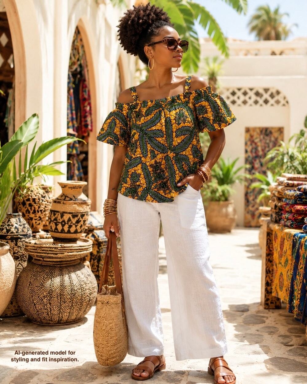 Adjoasika African Wax Print Off Shoulder Top Sz M L Cotton Ankara Boho Festival